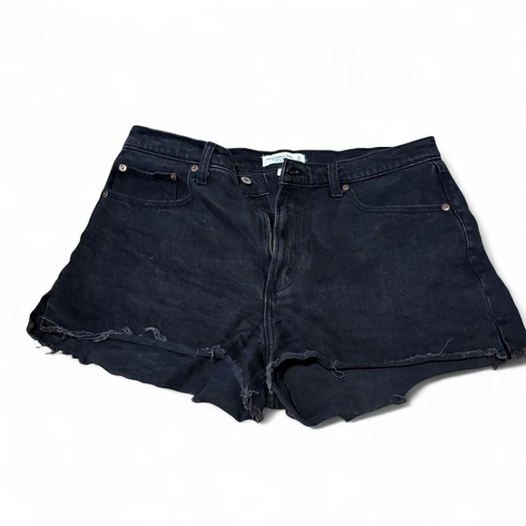 Abercrombie & Fitch black denim distressed high rise‎ mom shorts - Picture 1 of 6